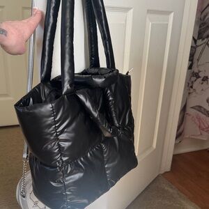 Small Stylish Black Quilted Tote Bag